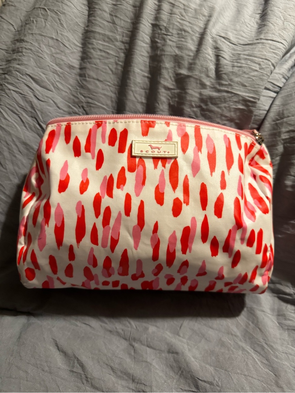 Scout Cream Cosmetic Pouch with Pink and Red Brushstroke Print